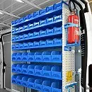 Shelves with plastic containers