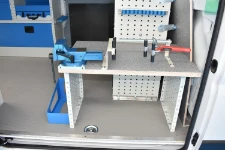 01_ Syncro System’s custom-made workbench for servicing fire extinguishers inside the van