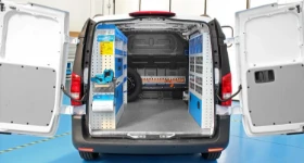 01_The Mercedes Vito with a complete racking system for a fire prevention firm