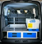 01_The Syncro racking system in the Ford Custom L1 H1 for transporting work teams