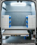 01_The Transit’s cargo compartment with an aluminium slide and shelving