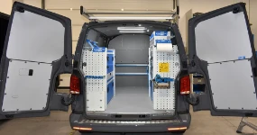 01_The Volkswagen Transporter L1H1 with highly efficient Syncro racking for an electrician