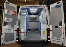 01_The VW Crafter for building maintenance, with racking and accessories on both sides
