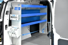 02_Shelves and a floor-level compartment with a lashing strap in the electrician’s Caddy