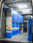 02_The drawers and shelves on the left of the Sprinter for servicing waste treatment systems