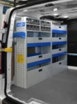 02_The left of the Custom: shelves with lift-and-rotate doors and transparent containers