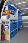 02_The left of the Trafic, showing Syncro’s shelves, drawers and cargo retaining systems