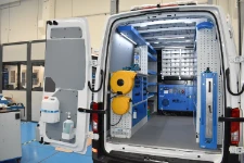 02_The left of the VW Crafter showing the workshop area with bench and accessories
