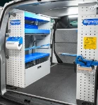 02_The left of the VW Transporter with open and enclosed compartments and a case transport section