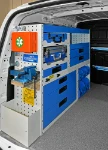 02_The racking on the left of the Partner, complete with vice bench, containers and shelves