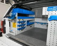 04_Shelves, case trays and a vice bench on the left of the Ford Ranger pick-up