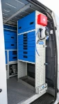 04_The racking on the bulkhead of the Sprinter L2 H2 for servicing lifting equipment