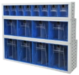 180 mm, 252 mm and 324 mm high cabinets of transparent containers