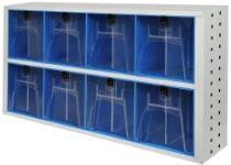 A drawer unit with transparent tilting containers