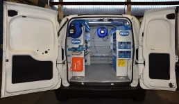 A Fiorino with racking for a pellet stove service