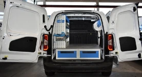A ProAce City with under-floor drawers, racking and a vice bench