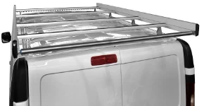 A roof rack on a 2014 Renault Trafic, with side fences and loading roller