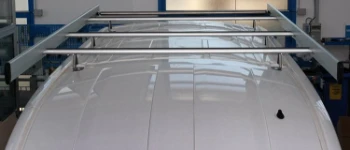 A roof rack on a 2014 Transit