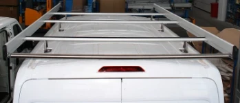 A roof rack on a Transit