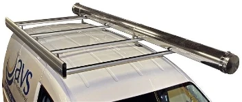 A roof rack with a stainless-steel pipe carrier on the Caddy