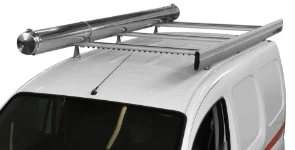 A stainless-steel pipe carrier on the roof of a Citan