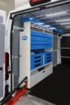 A van for an industrial cleaning service fitted with a Syncro racking system