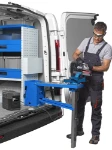 A van with a Syncro System fold-away vice bench and an EcoFlow power station