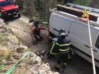 A view of the van after its recovery, showing the undamaged roof rack