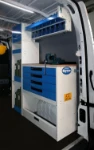 A work bench in a van used to service fork lifts