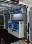 A workbench in a van operated by industrial cleaners