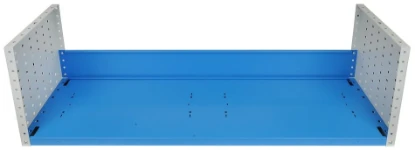 An open shelf with a back panel