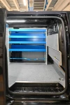 Bulkhead lining and marble-finish plywood floor panel and shelving for the Vivaro