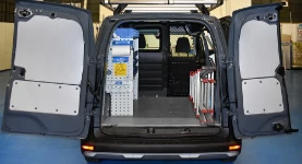 Citan fit-out with shelving, wooden floor panel and panelling