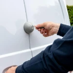 Close-up of the anti-drill cylinder on a van security lock
