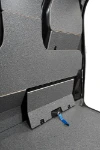 Close-up of the plywood bulkhead lining of the Volkswagen Transporter