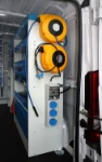 Detail of the extension cord reel, cable reel and electrical unit