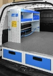 Fit-out with long drawers, shelves and containers for the Fiat Doblò