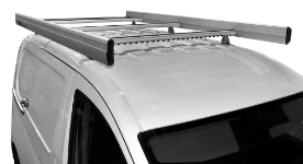 Front view of the Ultrasilent roof bars on the roof of the Volkswagen Caddy