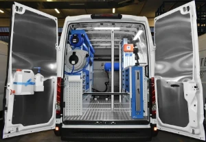 Racking for drain-cleaning trucks Racking for drain-cleaning trucks