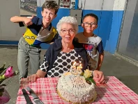 Maria Menon with her grandson Francesco and Giacomo, nephew of Fabiola