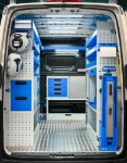 Mobile workshop in the MAN TGE, rear view with doors open