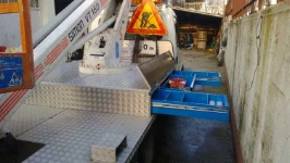Open drawers on a truck upfitted by Syncro System