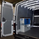 Racking for a woodworking machine service on the left of the 2017 Crafter