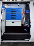  Racking in a Vito operated by a heating and air conditioning service, showing an extension ladder