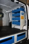 Removable containers in a van upfit for a boiler technician