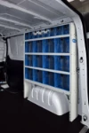 Removable transparent containers in a van upfit for packaging machine technicians