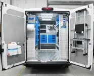 01_The Fiat Ducato L2 H2 with its aluminium tread plate floor liner and racking for servicing earth moving machinery
