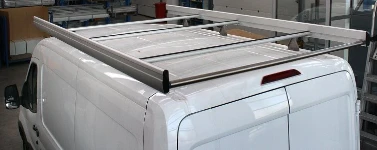 A steel and aluminium roof rack on a Ford Transit