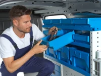 Shelves with plastic containers