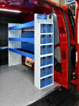 Right-side shelves and transparent tilting bins in a Ford Transit Connect